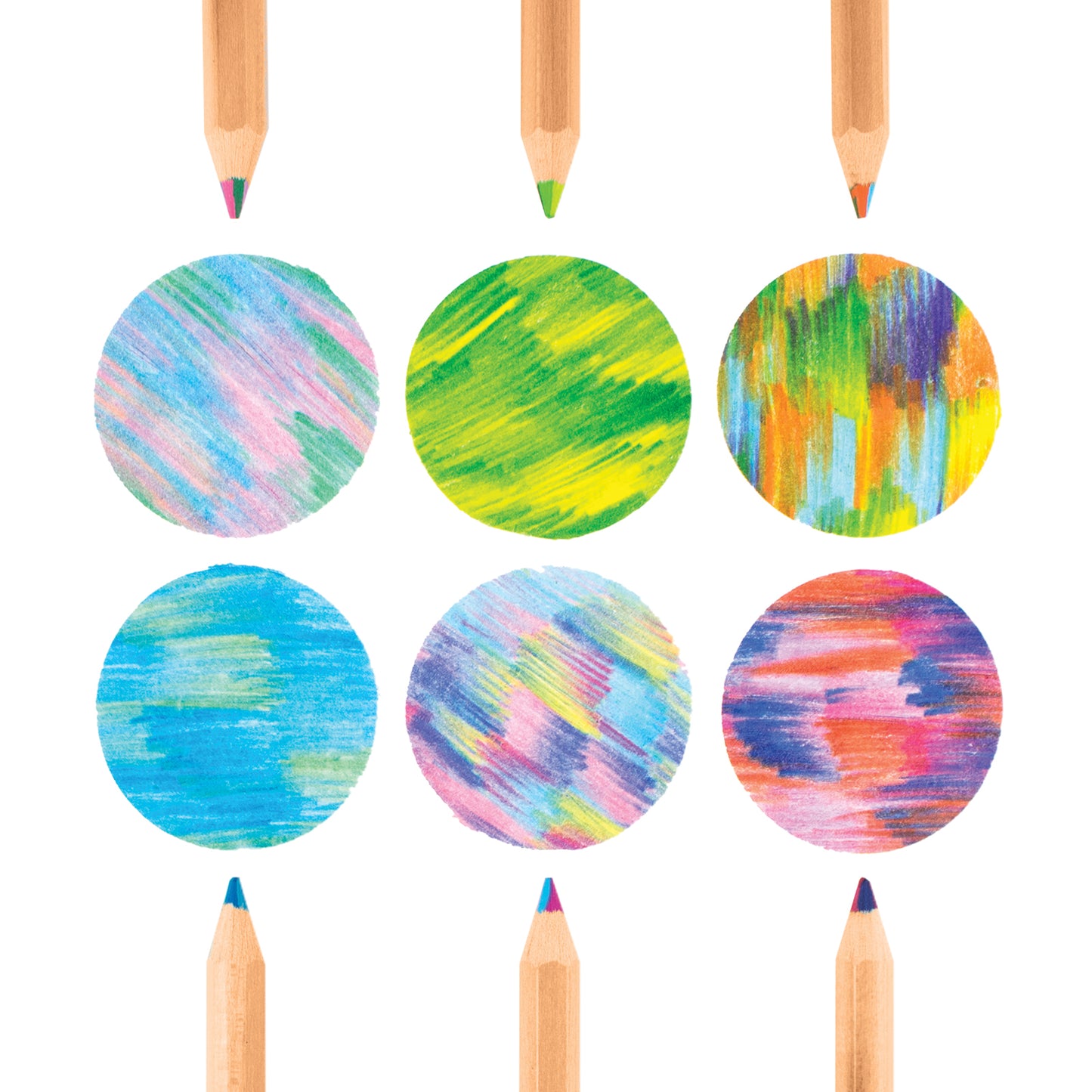 Kaleidoscope multi-colored chuncky pencils - set of 6