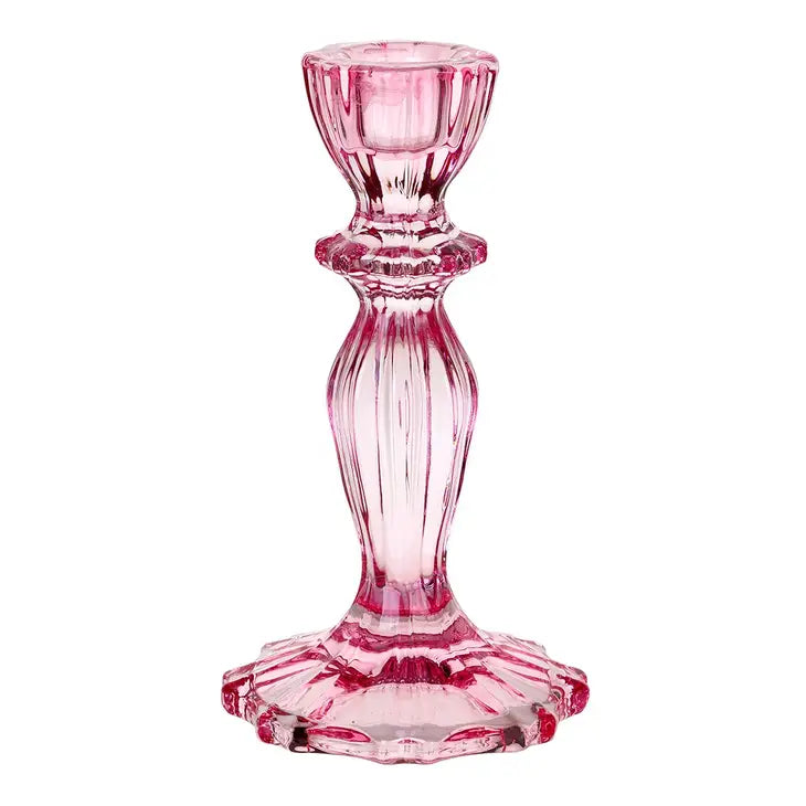 Pink Glass Candlestick Holder - Home Décor