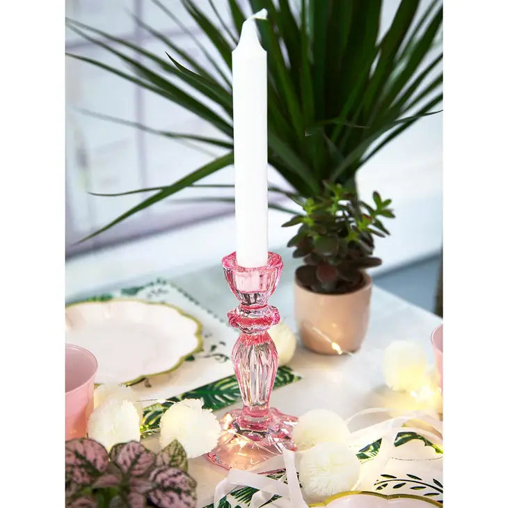 Pink Glass Candlestick Holder - Home Décor