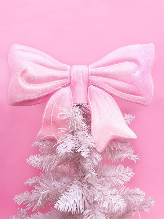 Pink Glitter Bow Christmas Tree Topper