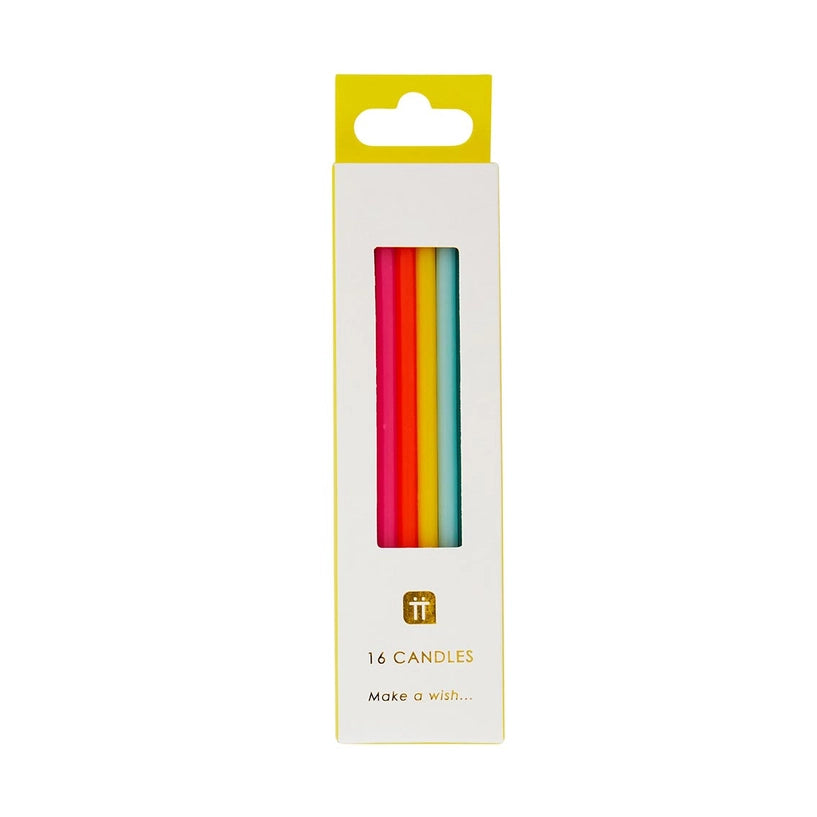 Long Rainbow Colour Birthday Candles - 16 Pack