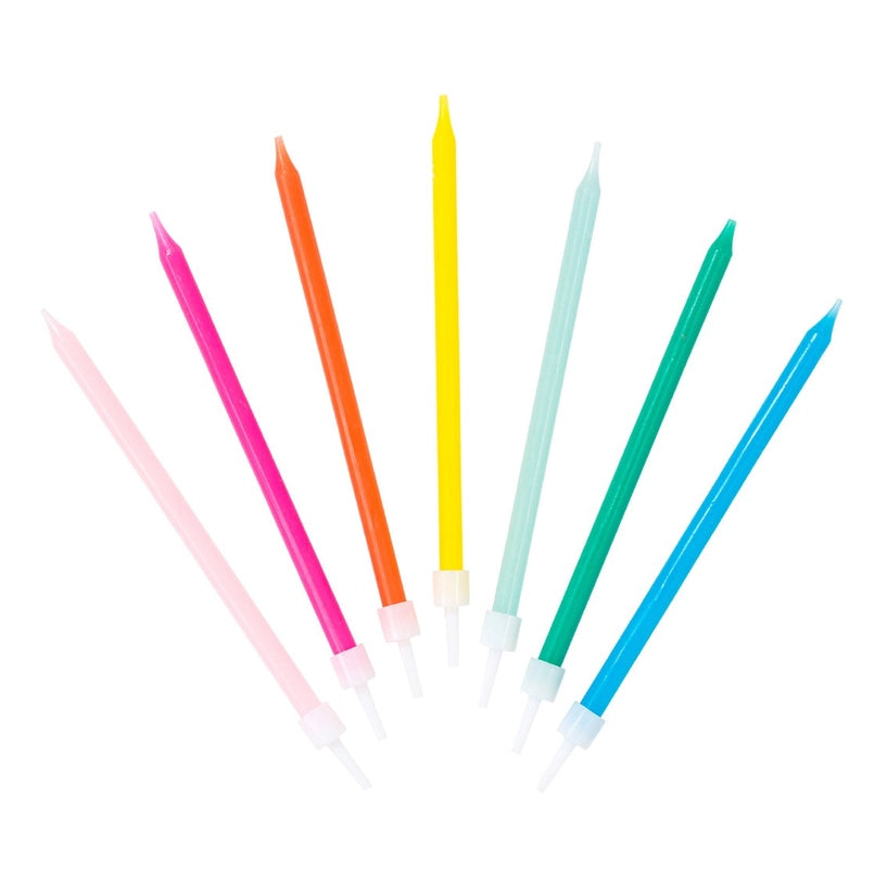 Long Rainbow Colour Birthday Candles - 16 Pack