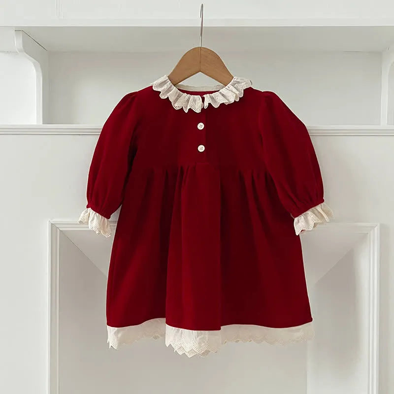 Christmas Lace Red Velvet Dress