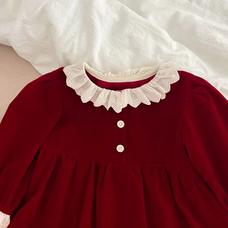 Christmas Lace Red Velvet Dress