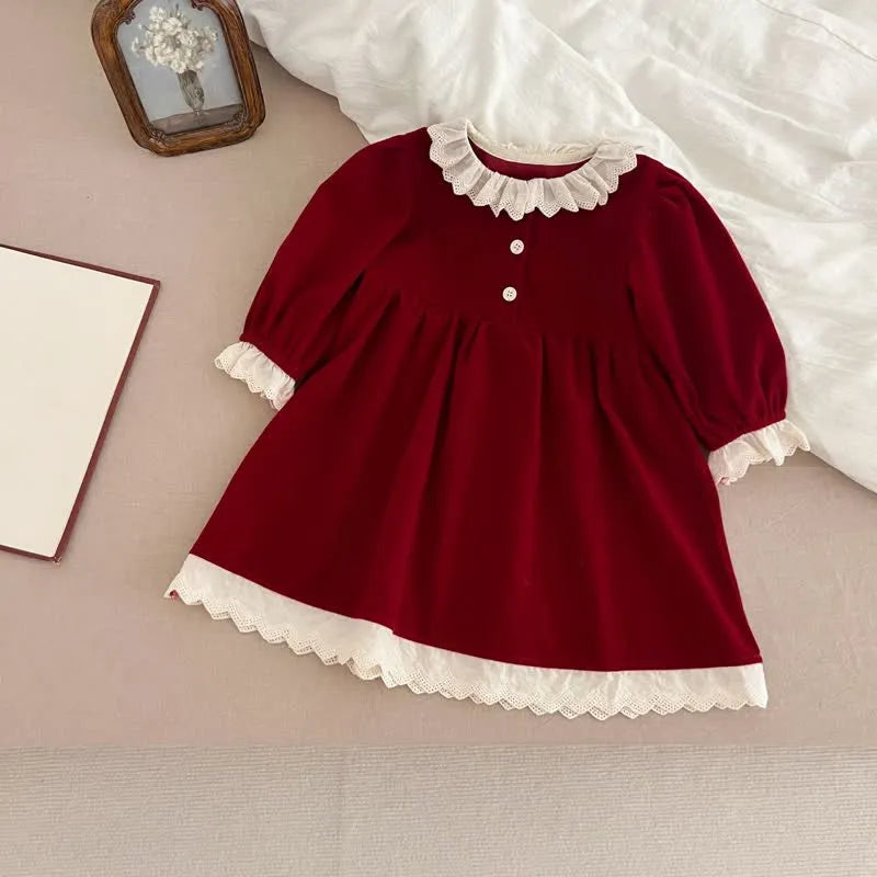 Christmas Lace Red Velvet Dress