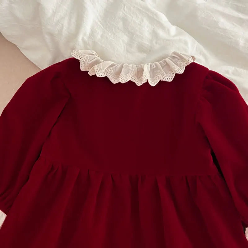 Christmas Lace Red Velvet Dress