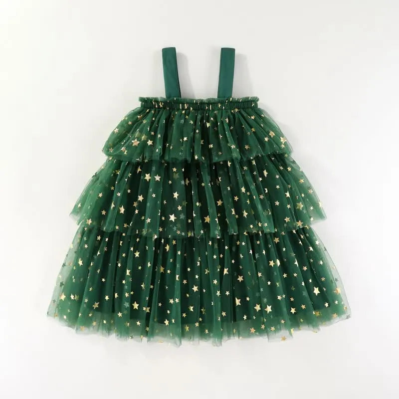 Christmas Green Tulle Pom Pom Dress