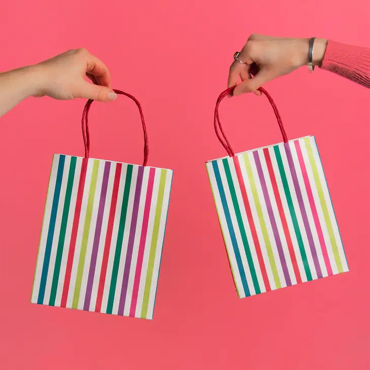 Rainbow Striped Gift Bags - 8 Pack