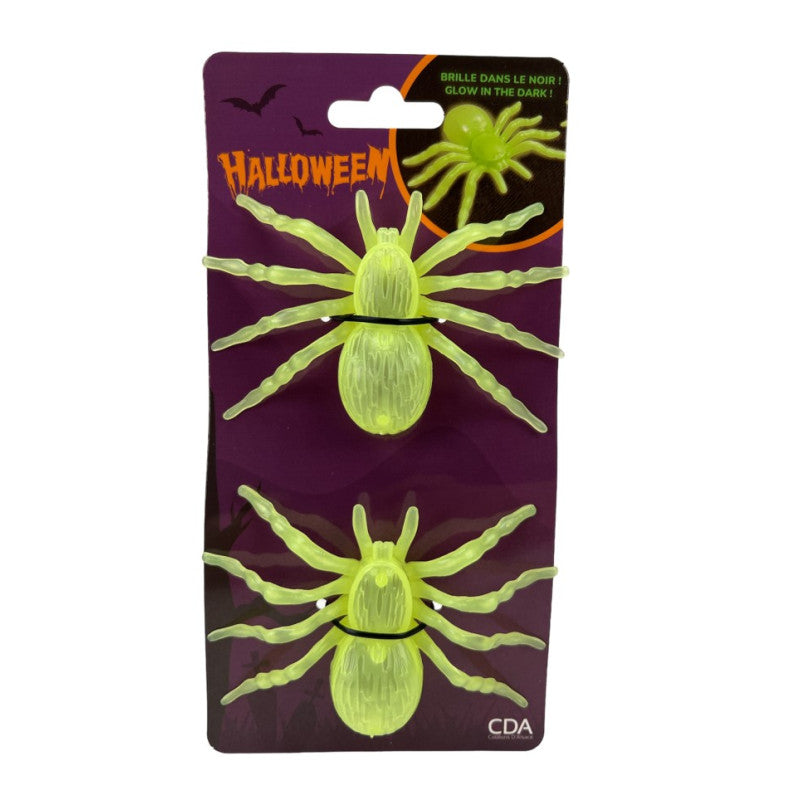 2 Glow-in-the-dark spiders 10 x 7 cm