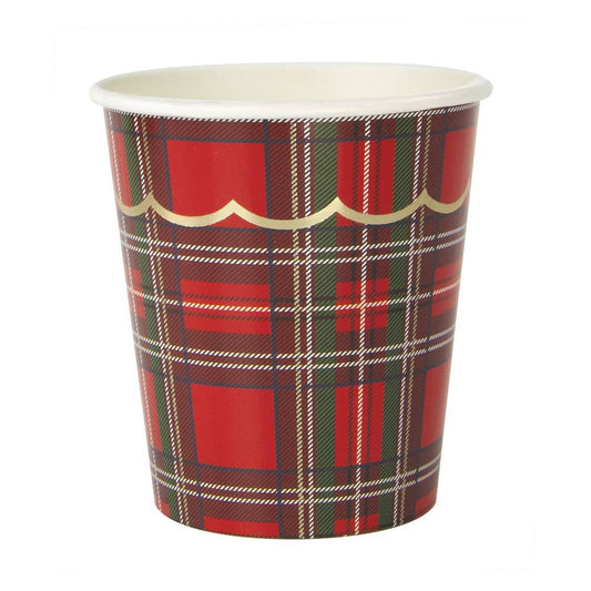 200ML TARTAN AND GOLD SCALLOP CUPS X 8