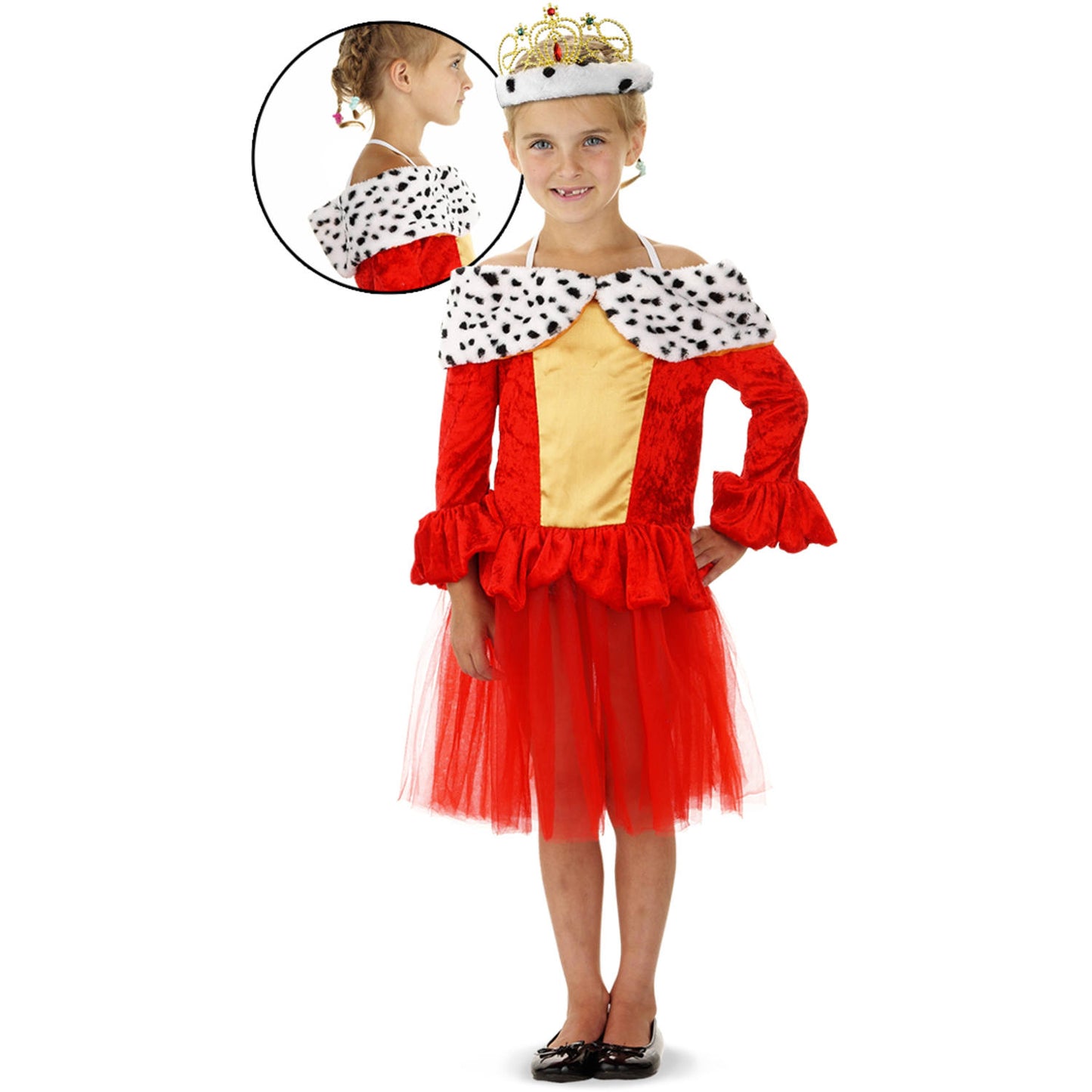 Robe Reine Rouge avec Col en Fourrure pour Fille - Taille S 98-116