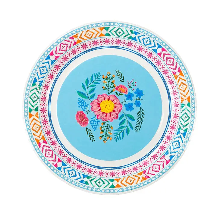 Boho Floral Paper Plates, Summer Party - 12 Pack