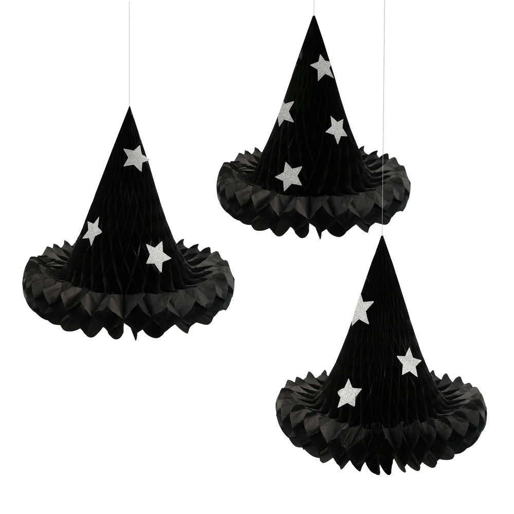 Hanging honeycomb witch hat decorations