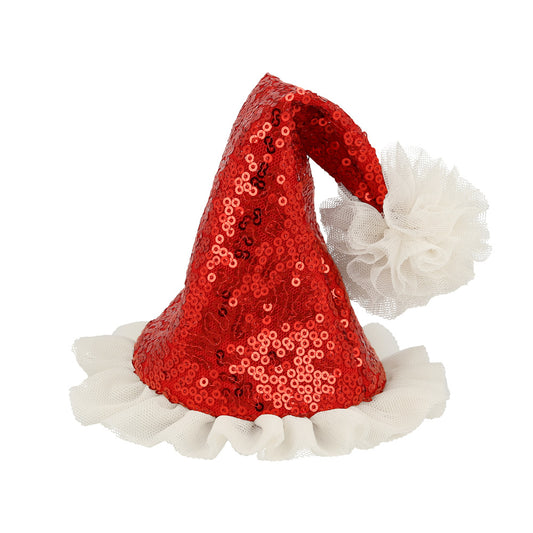 Sequin Santa hat hair clip