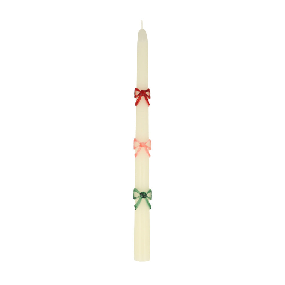 Multi color bow taper candle