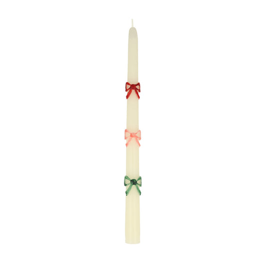 Multi color bow taper candle