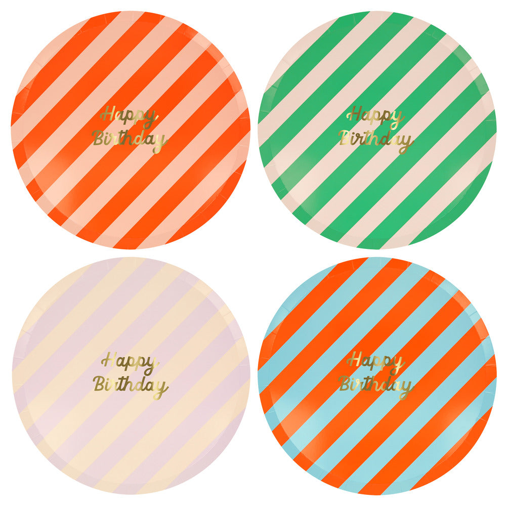 Stripe Happy Birthday Dinner Plates (x 8)