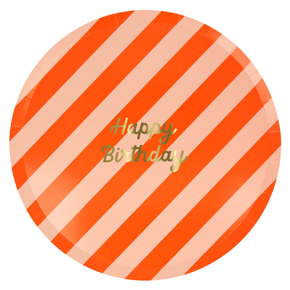 Stripe Happy Birthday Dinner Plates (x 8)