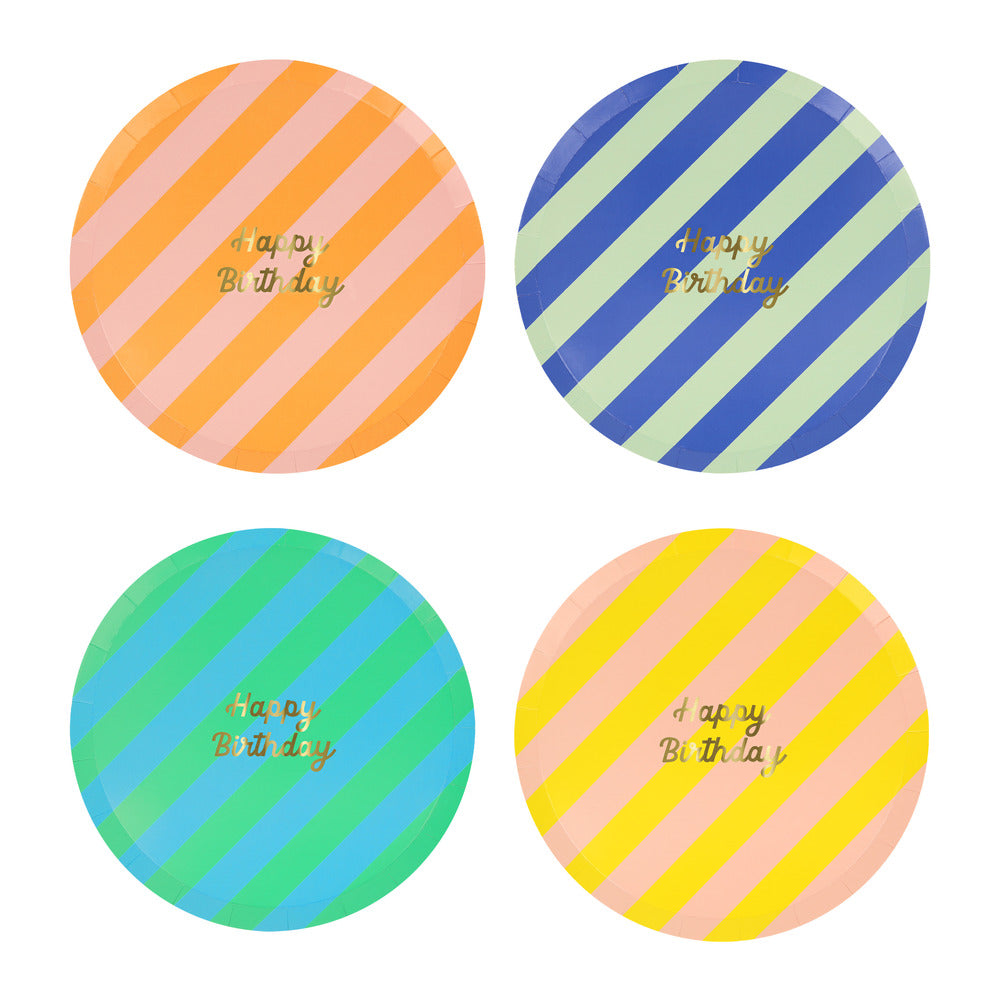 Striped happy birthday side plates