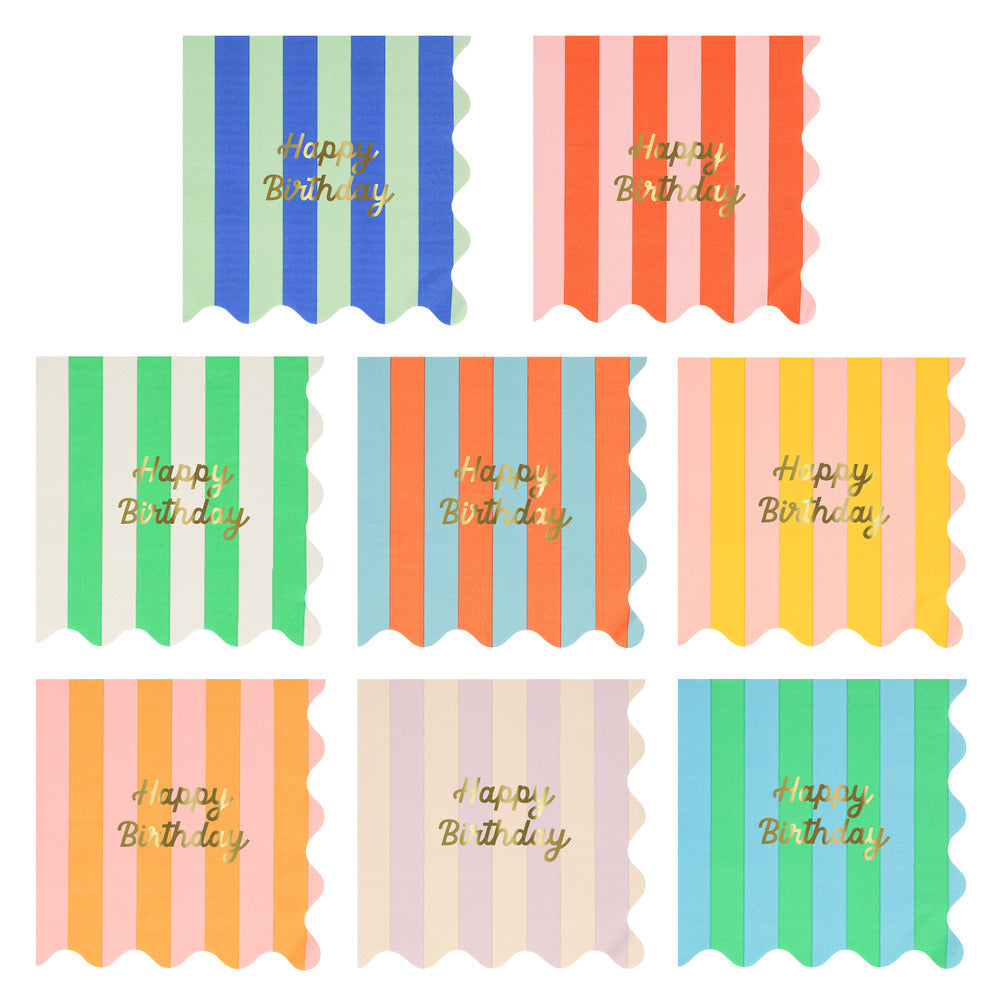 Stripe Happy Birthday Large Napkins (x 16)