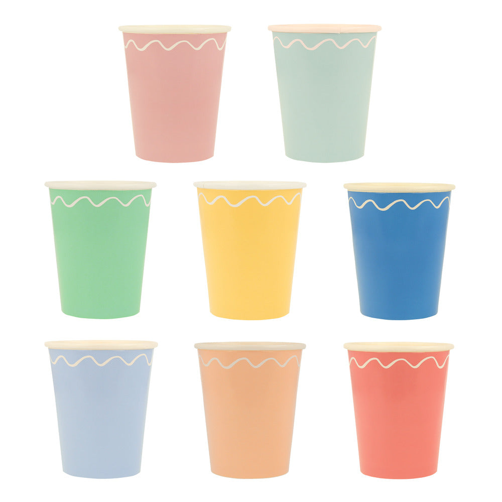 Mixed Wavy Line Cups (x 8)