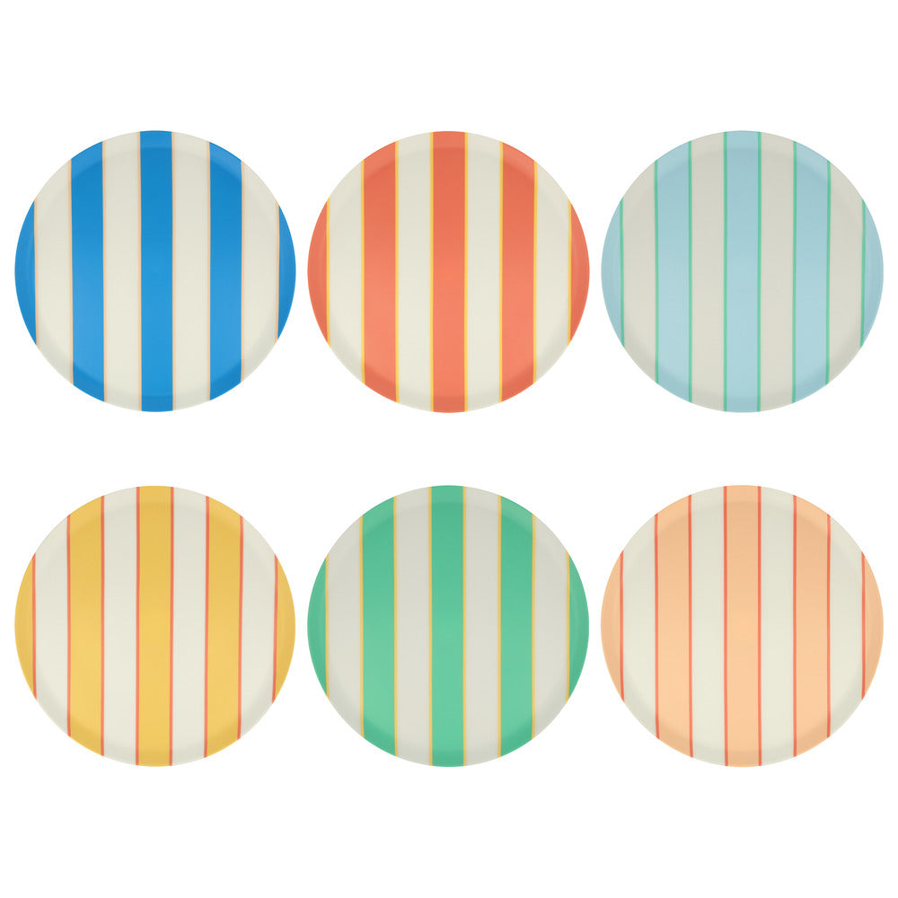 Mixed stripe recycled plastic plates large (X 6)