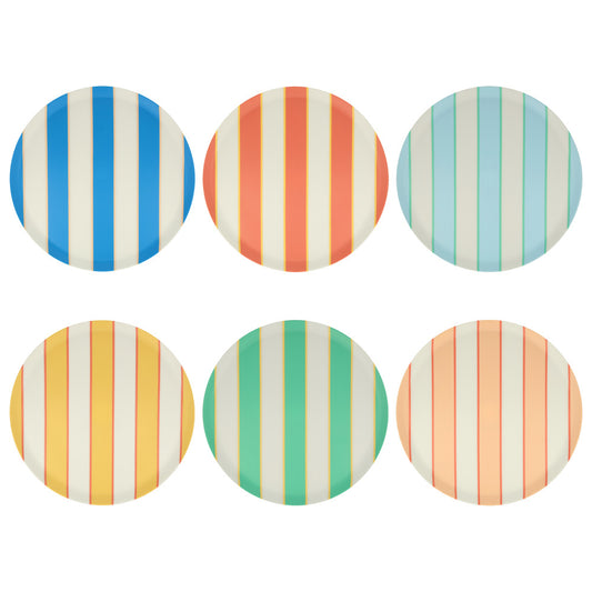 Mixed stripe recycled plastic plates large (X 6)