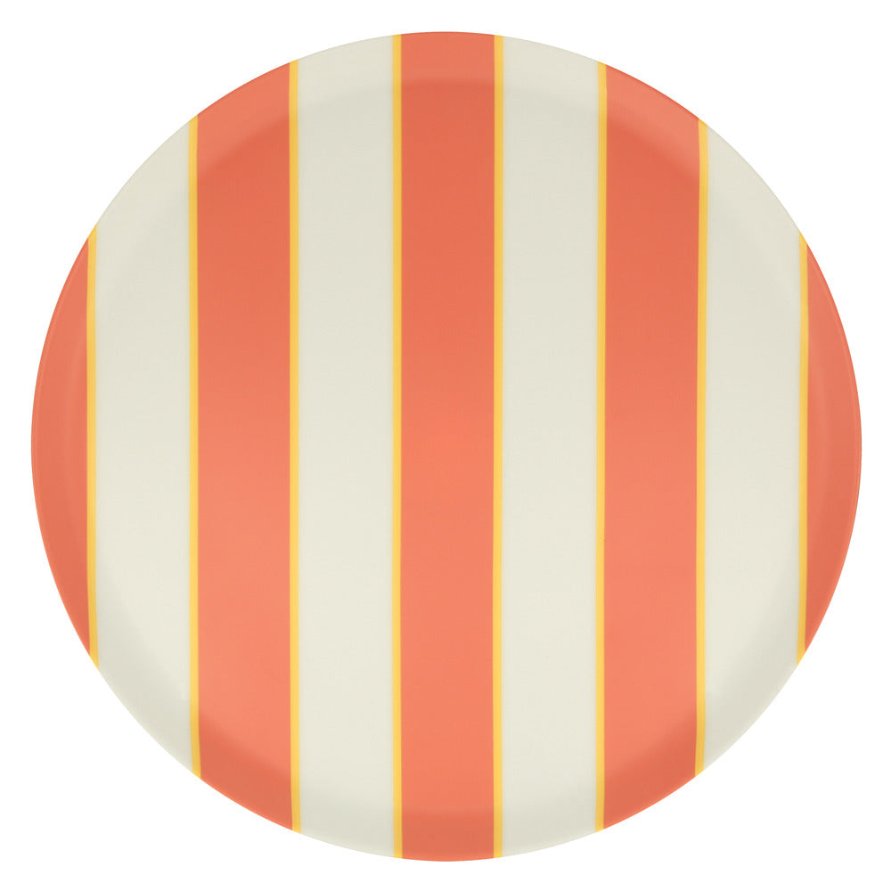 Mixed stripe recycled plastic plates large (X 6)