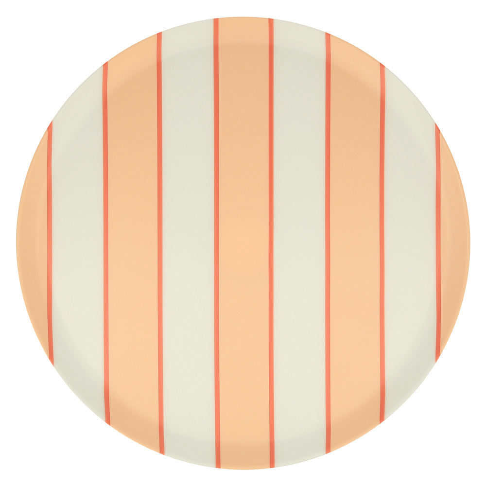 Mixed stripe recycled plastic plates large (X 6)