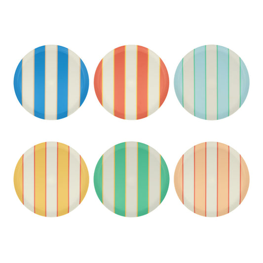 Mixed stripe recycled plastic plates Small (X 6)