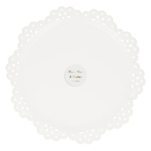 Broderie Anglaise lace white dinner plates