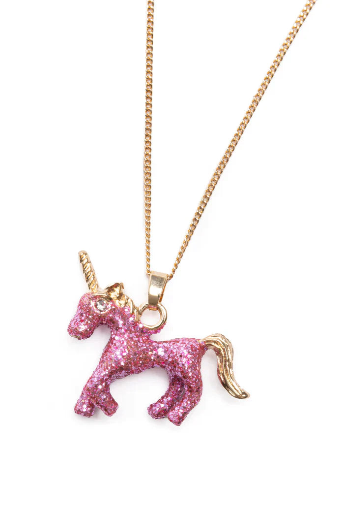 Glitter Pink Unicorn Necklace & Ring