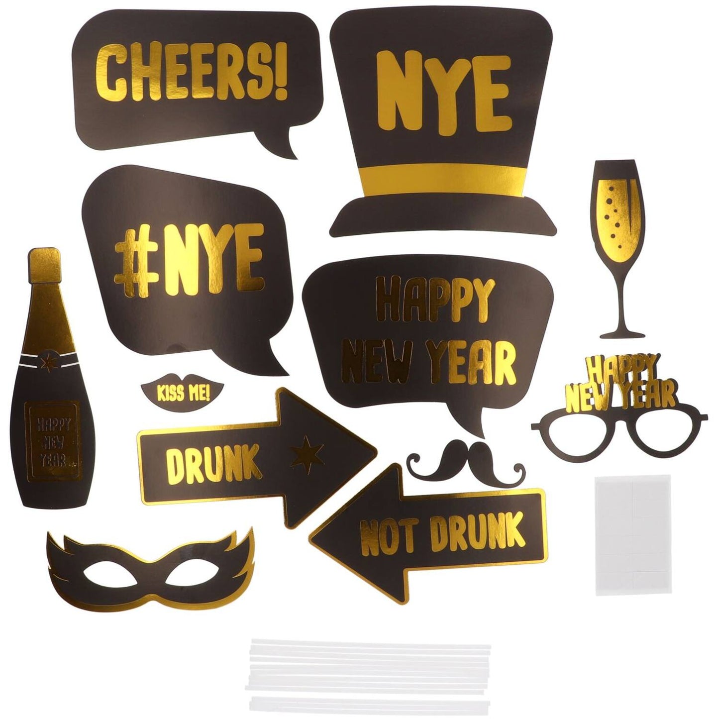 Photobooth Accessories - BlackGold HNY - 12 pieces