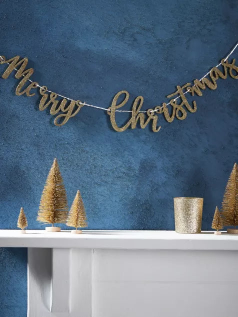 Gold Glitter Wooden Merry Christmas Garland