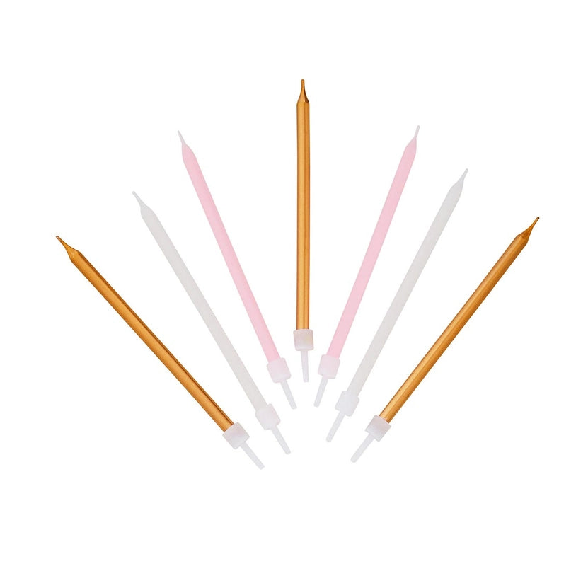 Long Pink and Silver Birthday Candles - 16 Pack