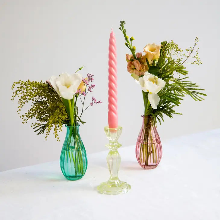 Light Green Glass Candlestick Holder - Home Décor