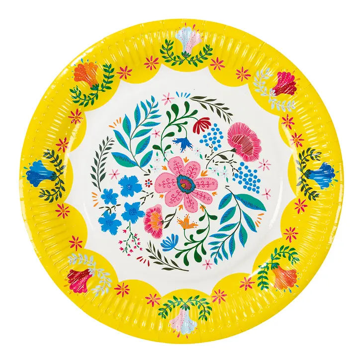 Boho Floral Paper Plates, Summer Party - 12 Pack