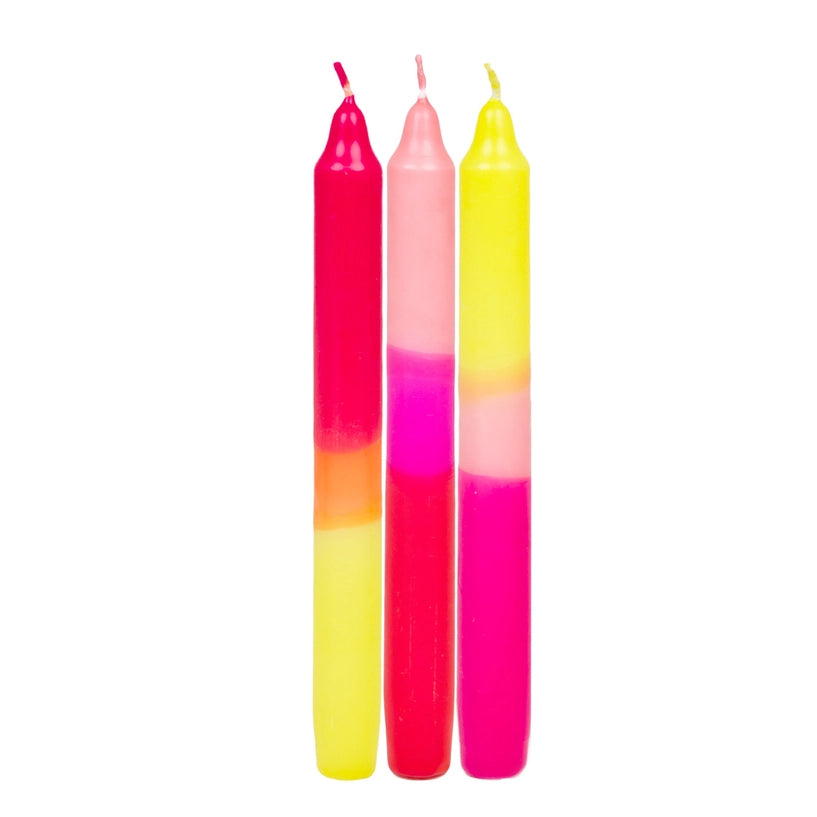 3 Tone Coloured Dinner Candles - Starter Set - pack of 3 candles