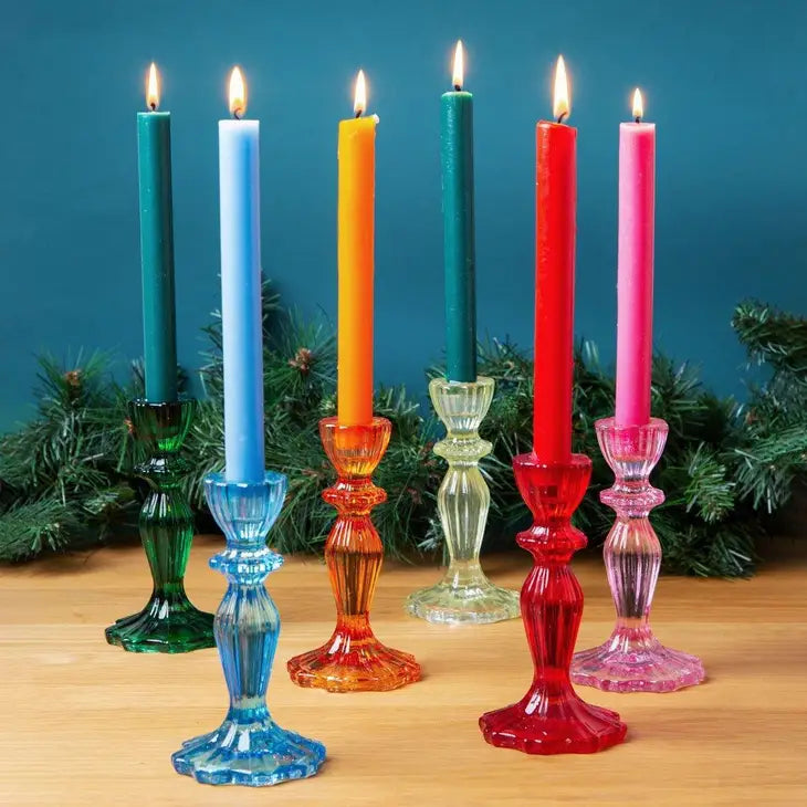 Light Green Glass Candlestick Holder - Home Décor