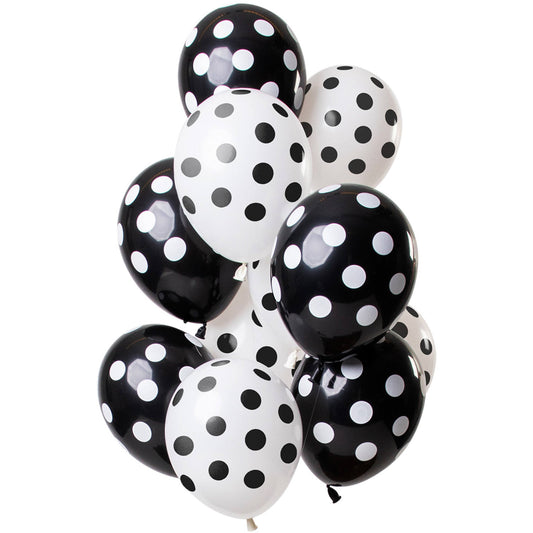 Ballons à Pois Noir-Blanc 30cm - 12 pièces