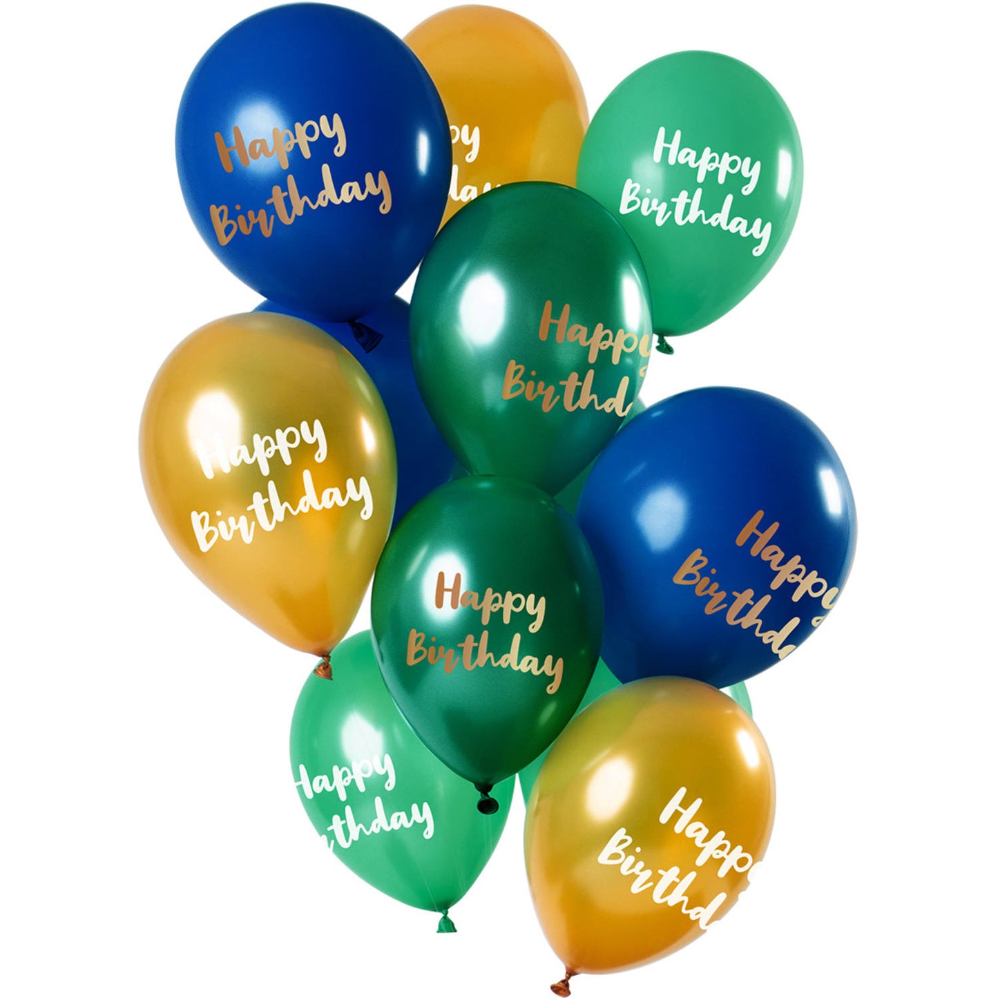 Balloons 'Happy Birthday' Green-Gold 33cm - 12 pieces