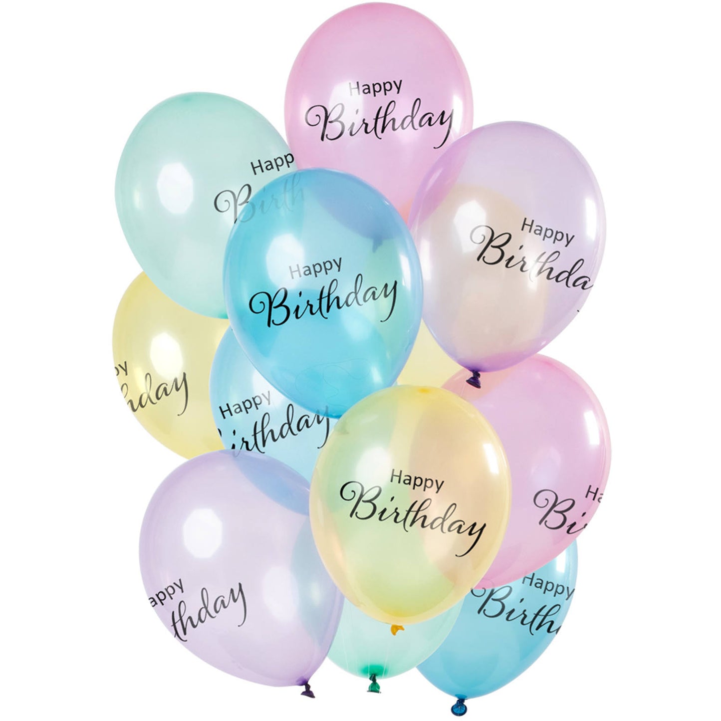 Ballons 'Joyeux Anniversaire' Pastel Transparent 33cm - 12 pièces