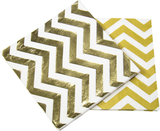 Gold coloured Metallic Napkins Zigzag 33x33 cm - 20 pieces