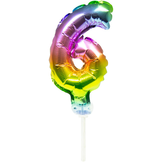 Foil Balloon Cake Topper Rainbow Number 6 - 13cm