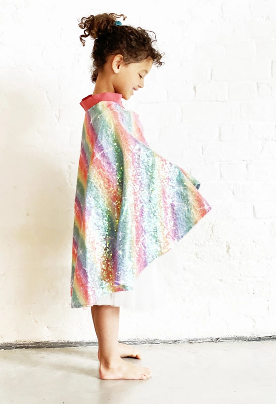 Rainbow Costume Cape with Multicolor Sequins