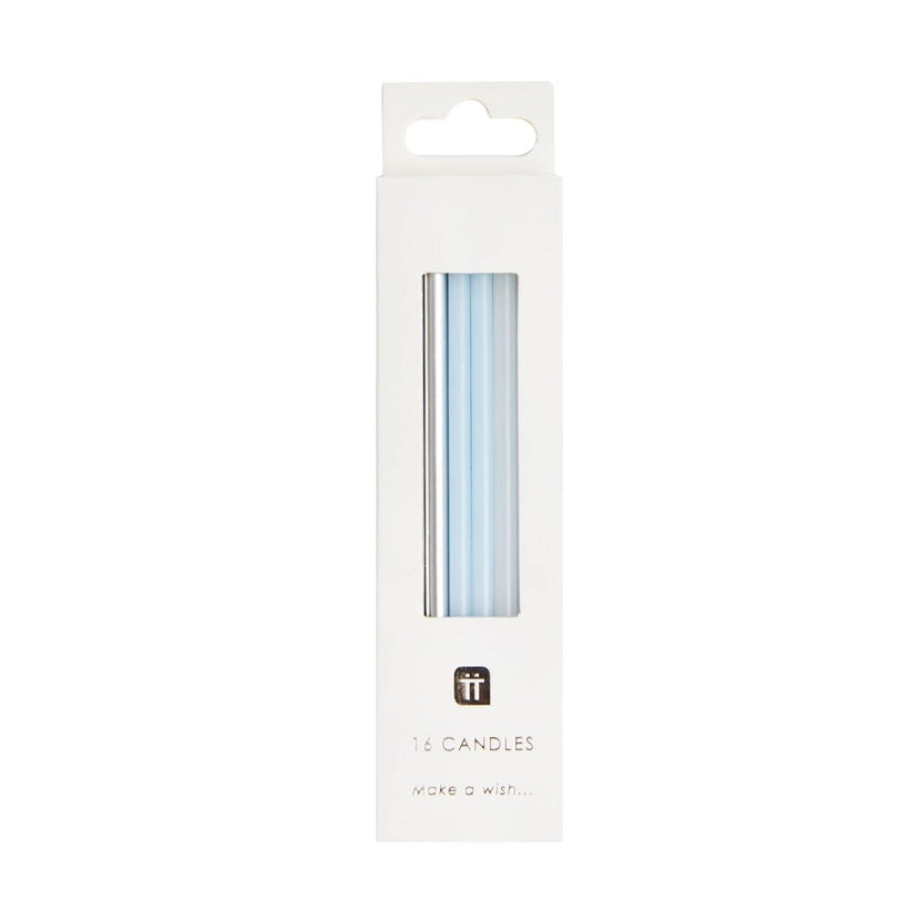 Long Blue and Silver Birthday Candles - 16 Pack