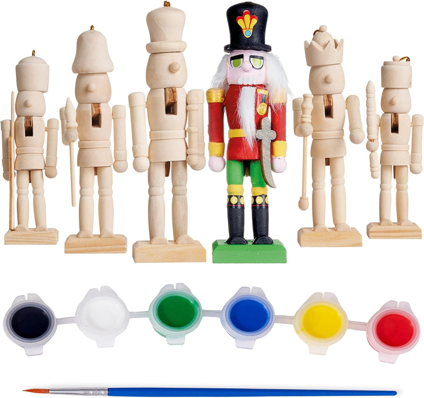 6 Christmas Wooden Nutcracker Set, 13cm - Paint Your Own Toy Soldier, DIY Art & Craft Gift Decorations