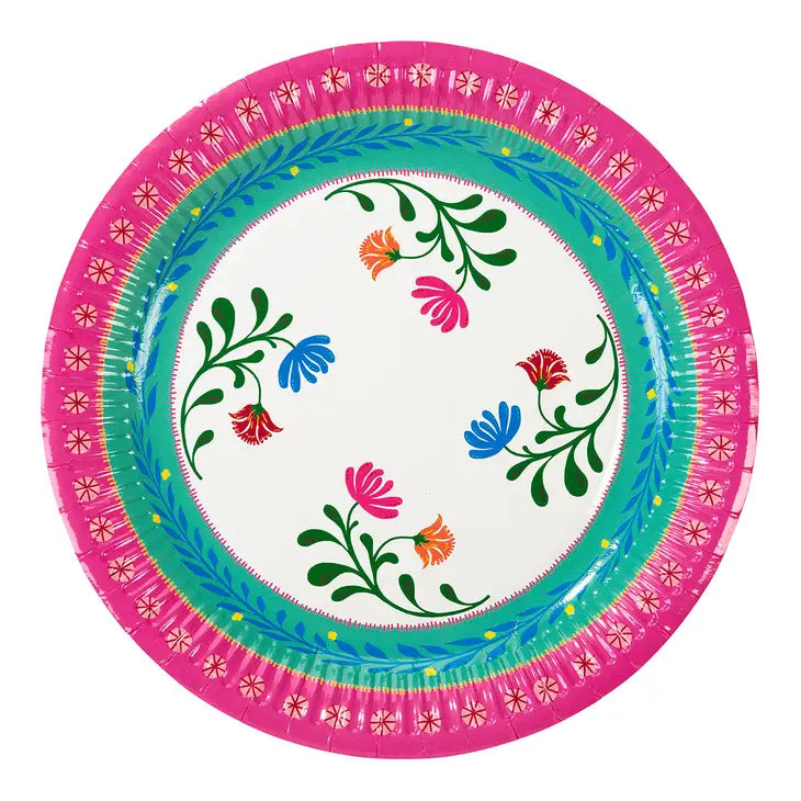 Boho Floral Paper Plates, Summer Party - 12 Pack