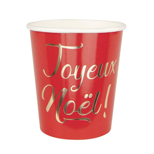 200ML RED AND GOLD MERRY CHRISTMAS CUPS X 8