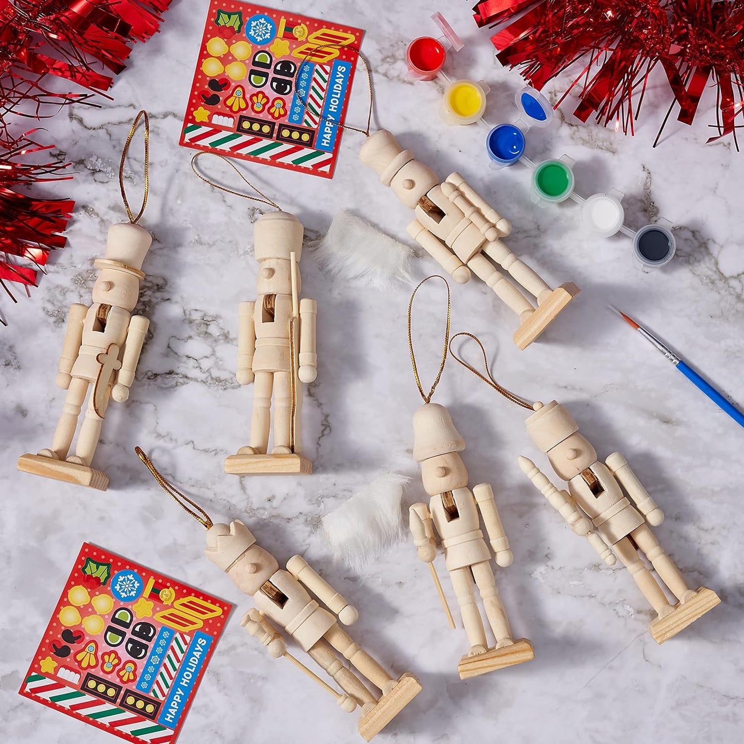 6 Christmas Wooden Nutcracker Set, 13cm - Paint Your Own Toy Soldier, DIY Art & Craft Gift Decorations